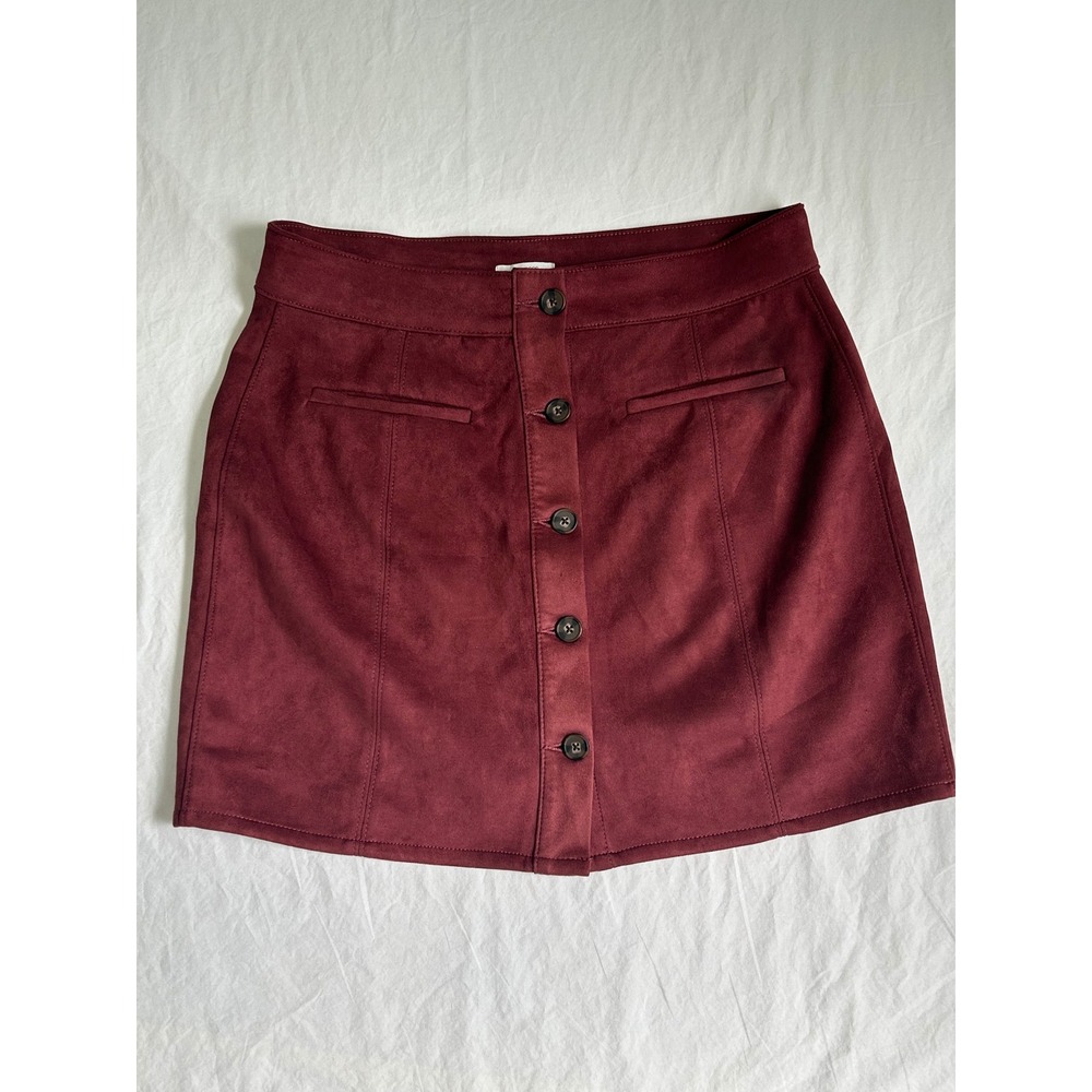 Maurices Womens Burgundy Faux Suede Button Front Mini Skirt Size 16 Wine Red